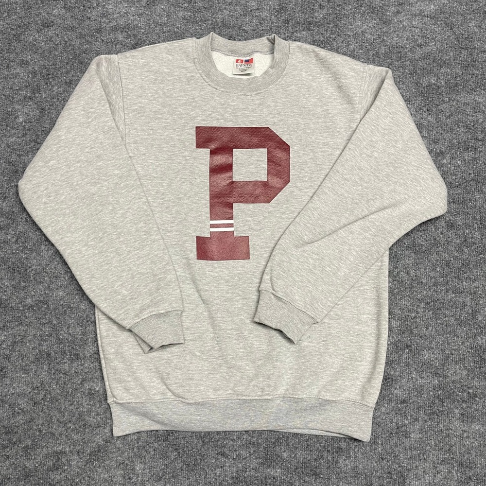 VTG Bayside Sweatshirt Mens Medium Gray Collage P Maroon Graphic Crewneck USA